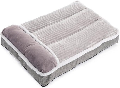 Dog Bed for Large Dogs, Dog Mattress with Pillow for Crate Kennel, Sofa pet Bed, Super Soft pet Bed for Medium, Jumbo, Small Dogs Breeds Grey, Medium:(30”x20 x3)