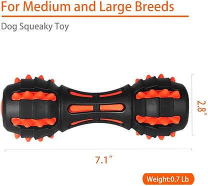 AUSCAT Teething Dog Toys, Durable Squeaky Dog Toys, Rubber Chew Toys for Dogs, Dumbbell Shape, Black