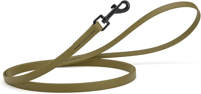 Dogline Biothane Waterproof Dog Leash Strong Coated Nylon Webbing with Black Hardware Odor-Proof Easy to Clean High Performance for Small or Large Dogs Made in USA 4 or 6 ft Lead, Olive Drab Green