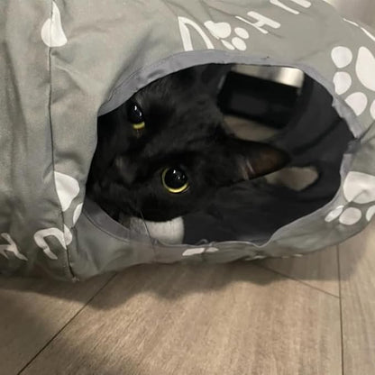 OUHOU Cat Tunnel Bed for Indoor Cats, Donut Tunnel with Mat, Straight Tunnel, 4 Hanging Balls and Blackout Tent, Collapsible Peekaboo Cat Cave