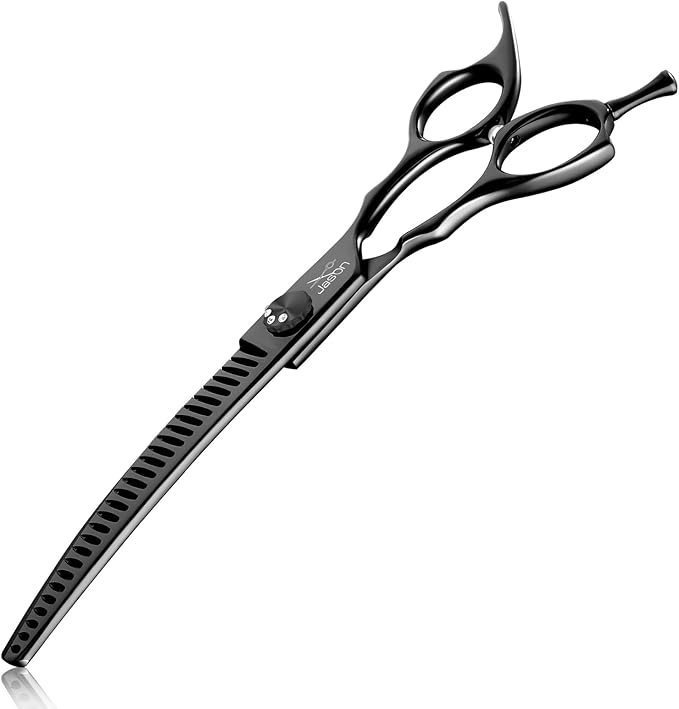 JASON 7" Curved Chunker Dog Scissors - Ergonomic Pet Scissors Black Curved Dog Shears 440C Stainless Steel Grooming Shears Professional Pet Shears For Groomer (28-Teeth, Down-curved) Christmas Gift