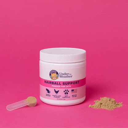 Under The Weather Hairball Supplement | Vet Formulated Hairball Remedy for Cats | Supports and Aids Normal & Natural Elimination of Hairballs in Adult Cats (Powder) - 60 Day Supply, 120 Scoops