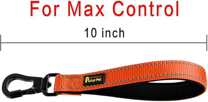 PLUTUS PET 10” Short Dog Leash, Reflective Nylon Padded Handle, Strong Traffic Leash with Carabiner Clip, Perfect for Large or Medium Dogs（10”，Orange