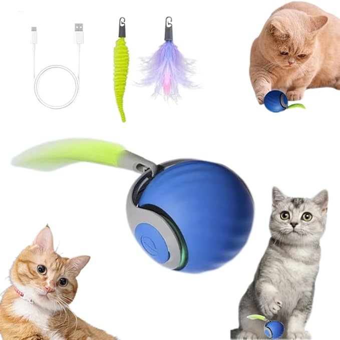 AMATFFUG Speediest Tail 2.0 Cat Toy,Interactive CatToy,CatToys for Indoor Cats,Chewie Viral Cat Ball,Adjustable Sports Rolling Toy,Electric Rolling Ball Christmas Birthday Gift for Pets