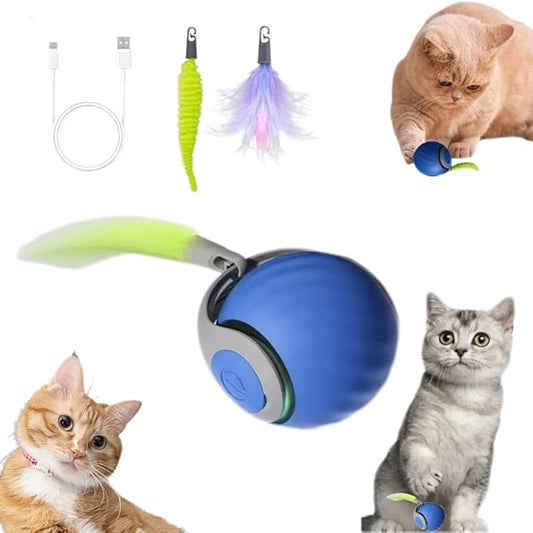 AMATFFUG Speediest Tail 2.0 Cat Toy,Interactive CatToy,CatToys for Indoor Cats,Chewie Viral Cat Ball,Adjustable Sports Rolling Toy,Electric Rolling Ball Christmas Birthday Gift for Pets