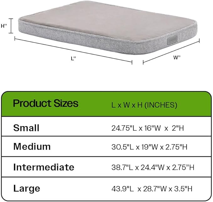 Diggs Snooz Memory Foam Dog Bed - Ideally Sized Revol Dog Crate Pad - Premium Orthopedic Pet Bed for Crate or Home - Grey, Large