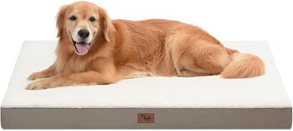 Tail Stories Orthopedic Dog Bed for Extra Large Dogs, XL Waterproof Comfort Pet Bed for Large Sized Dog, Egg Crate Foam Pet Bed with Removable Washable Cover, Khaki White