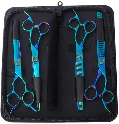 Stjuo 7.5'' Dog Scissors Set for Grooming 440C Stainless Steel Green Professional Pet Trimming Scissors Sharp Blades Cutting for Dogs and Cats Shears