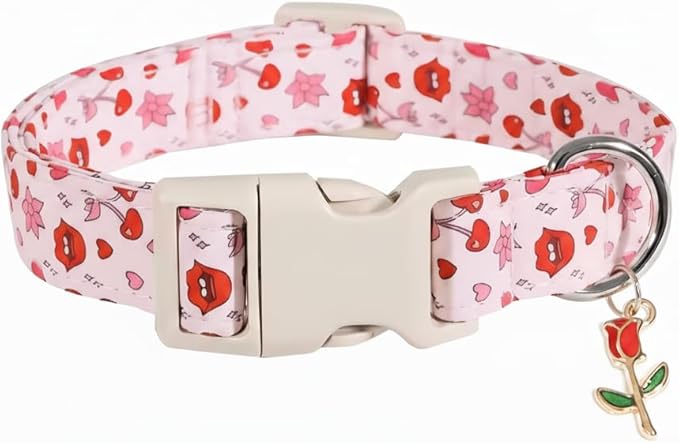 Valentines Dog Collar, Girl Dog Collars with Valentines Day Pattern, Cute Pet Collar with Soft Fabric and Quick Release Buckle, Adjustable for Extra Small, Small, Medium & Large Dogs