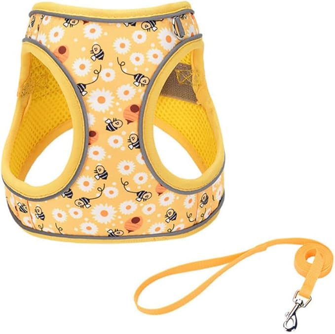 Step in Dog Harness and Leash Set, Flower Adjustable Easy Walk Puppy Harnesses, Soft Mesh Pet Vest Harness Small Size Dog Adjustable No Pull Dog Harness for Small Medium Dogs(Bee, M)