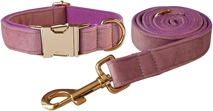 JAY D.L Dog Collar and Leash Set，Soft & Comfy Velvet Dog Collars with Heavy Duty Metal Buckle and Matching Lead Adjustable for Small Medium Large Dogs (Small, Light Purple)