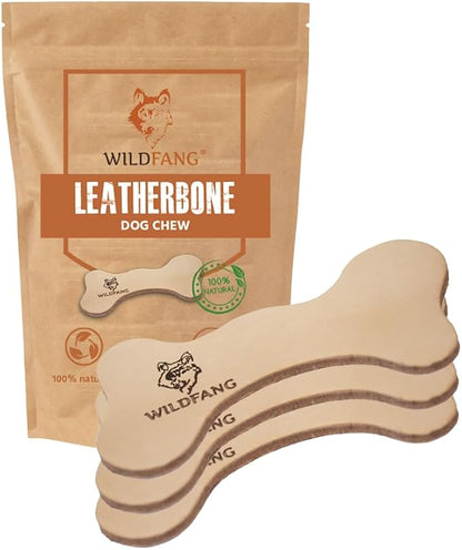 Wildfang® Leather Dog Toy, Medium – Soft Dog Chew Toys for Gentle Chewers, Puppies, Senior or Older Dogs with Sensitive Teeth – Non-Toxic, Stuffless, 5mm Leather Dog Bone for Dogs 22–33 lbs, Pack of 3