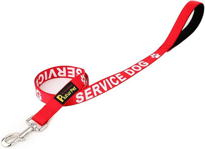 Plutus Pet Service Dog Leash with Soft Neoprene Padded Handle,Printed in Large Letters on Both Sides,4ft Long，Red，3/4" Wide for Medium Dogs