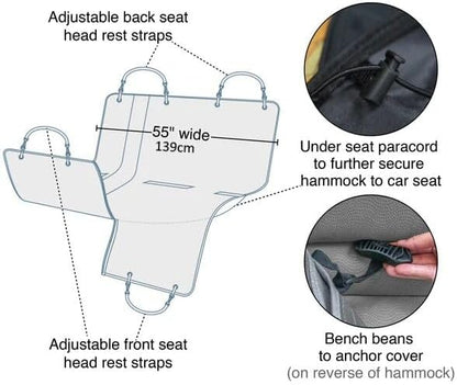 Kurgo Wander Dog Hammock Car Seat Cover for Pets, Pet Seat Cover, Car Hammocks for Dogs, Water-Resistant (55" Wide, Black)