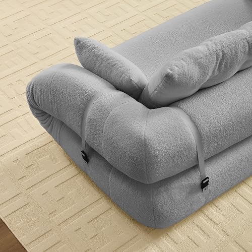 KEIKI 78.7" Foldable Human Dog Bed, 3-in-1 Multi-Functional Sleeper Sofa Bed, Teddy Fabric Foam-Filled Convertible Floor Couch for Living Room, Guest Room, Playroom, Grey