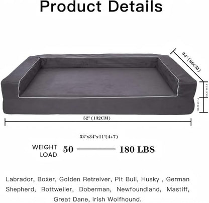 Mama halo Oversized Human Dog Bed & Orthopedic Big Dog Bed, Actual Firm Foam Support, Waterproof Durable Cool Fabric, Smooth Zipper, Joint Relief Pet Bed for X-Large Dog, 52" x 34" (Gray, X-Large)