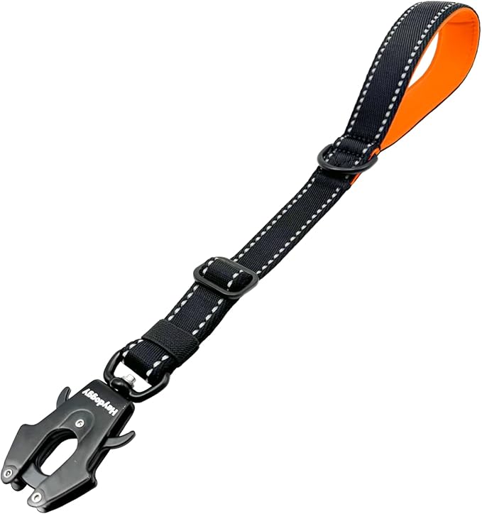 Strong Heavy Duty Dog Leash - Adjustable 15"-18" Reflective Nylon Training Leash with Padded Handle & Frog Clip, Traffic Control for Large Medium Dogs No Pull Walking Black Orange