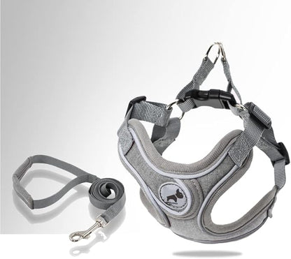 Dog Harness with Leash Set, Reflective Strips Adjustable Step in with Breathable Padded Vest Harness for Small Large Dogs Training and Running (S, Gray)