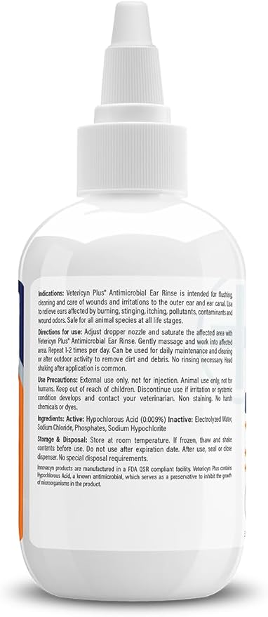 Vetericyn Plus Dog Ear Rinse | Dog Ear Cleaner to Soothe and Relieve Itchy Ears, Safe for Cat Ears, Rabbit Ears, and All Animal's Ear Problems. 3 Ounces