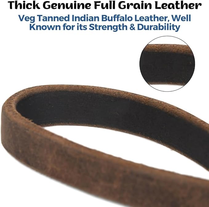 Leather Short Dog Leash 15 Inch - Short Dog Traffic Lead for Large Dogs Training and Walking - Braided Leather Tab for Large Dogs - Full Grain Heavy Duty. (Brown, 3 FT)