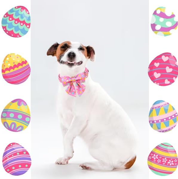 Unique style paws Easter Dog Collar with Bow Easter Eggs Chicken Collar with Flower for Small Medium Large Boys Girls Dogs