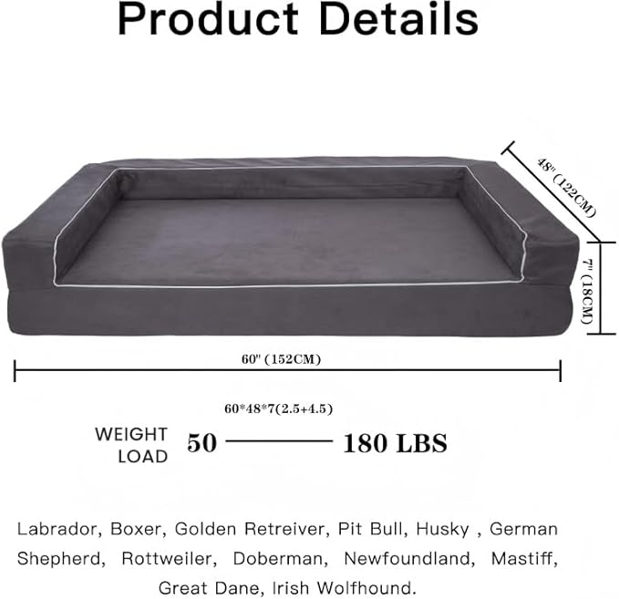 Mama halo Oversized Human Dog Bed & Orthopedic Big Dog Bed, Actual Firm Foam Support, Waterproof Durable Cool Fabric, Smooth Zipper, Joint Relief Pet Bed for Giant Dog, 52" x 34" (Gray, XX-Large)
