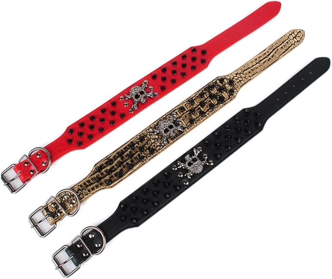 Serijoars Spiked Studded Dog Collar, PU Leather Dog Collar, Adjustable Pet Collars for Medium or Large Breed Pet (XL, Gold Brown2)