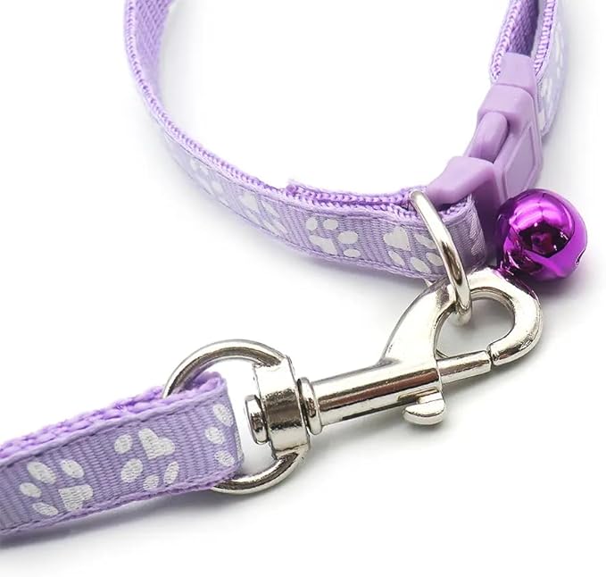 Dark Blue Puppy Dog Collar Leash Set, Nylon Basic Reflective Cat Collar Paw Print for XXS Xs Small Dog Pet Animal Tiny Kitten Boy Girls
