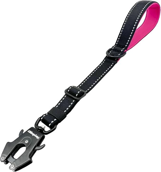 Strong Heavy Duty Dog Leash - Adjustable 15"-18" Reflective Nylon Training Leash with Padded Handle & Frog Clip, Traffic Control for Large Medium Dogs No Pull Walking Black Pink