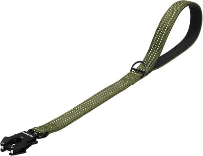 PetBonus Heavy Duty Short Dog Leash, 24 Inch Nylon Traffic Leash with Quick Release Clip, Comfortable Padded Handle, Reflective Training Lead for Medium Large Dogs (Army Green, 24")