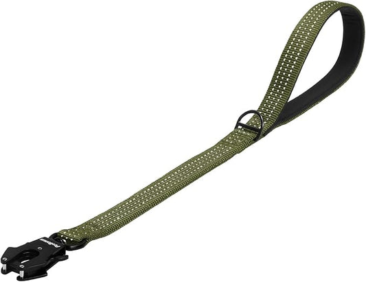 PetBonus Heavy Duty Short Dog Leash, 24 Inch Nylon Traffic Leash with Quick Release Clip, Comfortable Padded Handle, Reflective Training Lead for Medium Large Dogs (Army Green, 24")