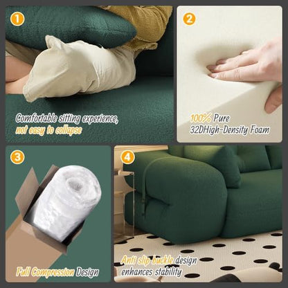 KEIKI 78.7" Foldable Human Dog Bed, 3-in-1 Multi-Functional Sleeper Sofa Bed, Teddy Fabric Foam-Filled Convertible Floor Couch for Living Room, Guest Room, Playroom, Green