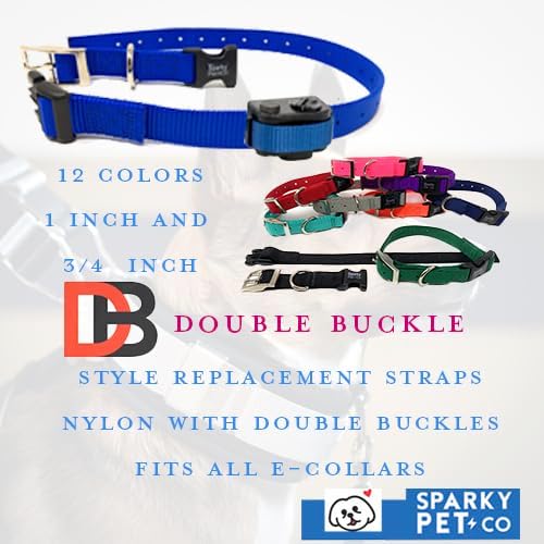 Sparky Pet Co - ECollar Replacement Strap - Easy Release Double Buckle Dog Collar - Rugged Nylon - Adjustable - D Ring - Quick Release Metal Clasp - for Invisible Fence Systems - 3/4" x 24" - Teal