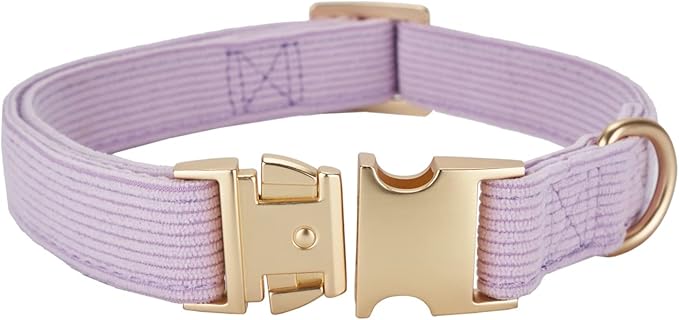 Ewinoom Soft Corduroy Dog Collar and Leash Set Adjustable Durable Dog Collars with Metal Buckle and Lead for Medium Dogs,Lilac