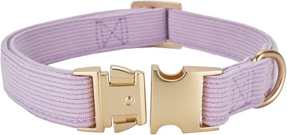 Ewinoom Soft Corduroy Dog Collar and Leash Set Adjustable Durable Dog Collars with Metal Buckle and Lead for Medium Dogs,Lilac