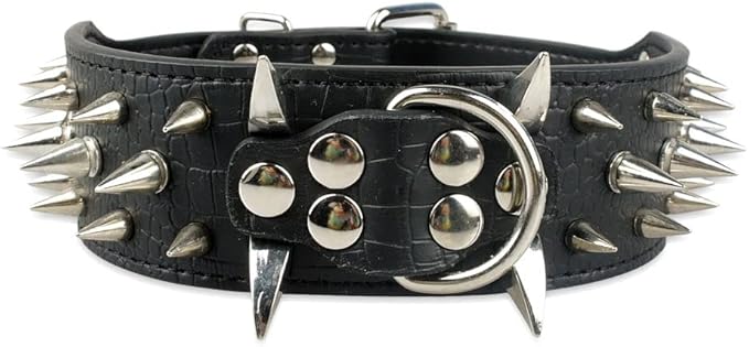 Serijoars Spiked Studded Dog Collar, PU Leather Dog Collar, Adjustable Pet Collars for Medium or Large Breed Pet (M, Black5)