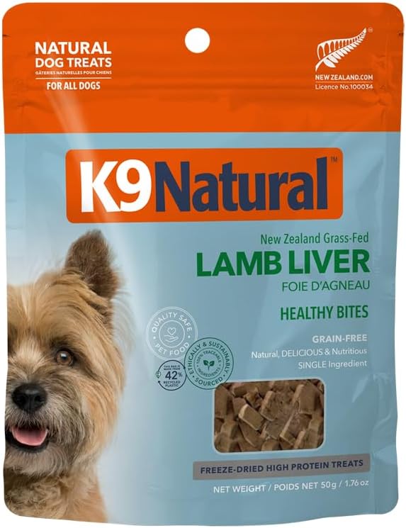 K9 Natural Grain-Free Freeze-Dried Dog Treat, Lamb Liver Bites 1.76oz