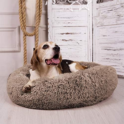 MFOX Calming Dog Bed (S/M/L/XL) for Medium and Large Dogs Comfortable Pet Bed Faux Fur Donut Cuddler Up to 15/30/50/90lbs