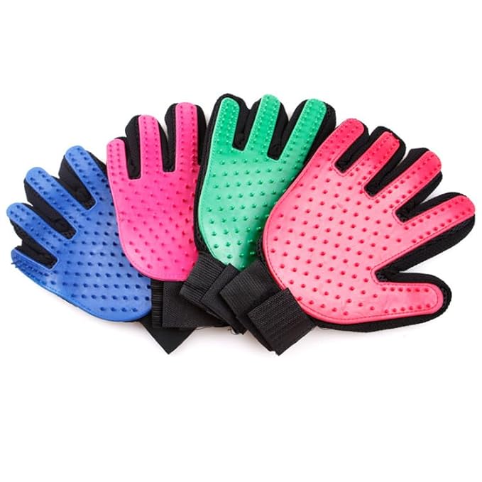 Efficient Pet Grooming Glove - Gentle Shedding Brush for Dogs, Cats, Horses, & more with Long & Short Hair - Right Hand Only (Green)