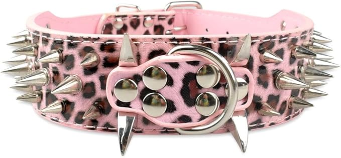 Serijoars Spiked Studded Dog Collar, PU Leather Dog Collar, Adjustable Pet Collars for Medium or Large Breed Pet (M, Leopard5)