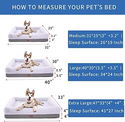WINDRACING Orthopedic Dog Bed for Large Dogs, Bolster Sides Dogs Sofa Bed with Removable Washable Cover & Non-Skid Bottom, Soft Pet Bed with Egg Foam Dog Couch for Sleeping, 36 x 23 Inch, Gray