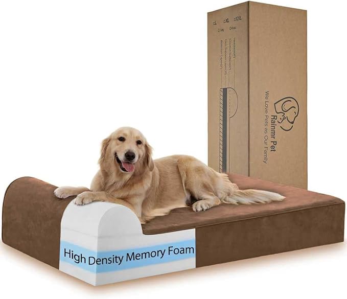 Rainmr Orthopedic Dog Beds for Large Dogs, 7" Memory Foam Dog Beds with Waterproof Liner, Durable Microsuede Cover, Removable and Washable, Nonskid Bottom, 48"x30"x7" L Chocolate