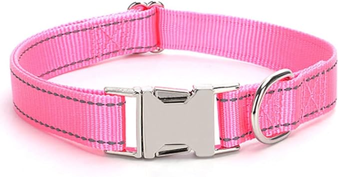 Love Dream Reflective Dog Collar with Metal Buckle, Adjustable Safety Nylon Dog Collars with Heavy Duty Quick Release Buckle for Small Medium Large Dogs, Pet Collar with ID Tag Ring