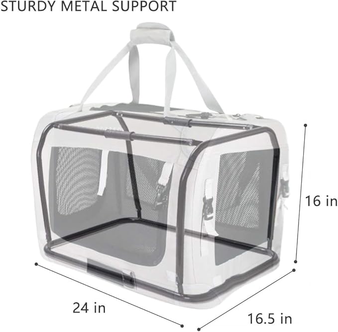 Petseek Extra Extra Large Cat Carrier Soft Sided, Portable Small Dog Carrier for 2 Cats, 24"x16.5"x16" Car Travel Folding Comfortable Design with Litter Box and Bowls, Grey+ Litter Box+ Bowl*2