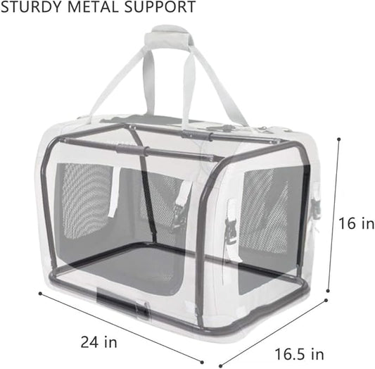 Petseek Extra Extra Large Cat Carrier Soft Sided, Portable Small Dog Carrier for 2 Cats, 24"x16.5"x16" Car Travel Folding Comfortable Design with Litter Box and Bowls, Grey+ Litter Box+ Bowl*2