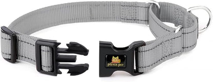 Plutus Pet Reflective Martingale Collar with Buckle - Durable and Adjustable Training Collar for No Pulling, Dog Choker Collar for Small Medium Large Dogs, Gray, S
