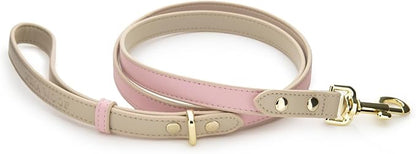NINA WOOF Leather Dog Leash - Slim Leash with Reinforced Hardware, European Design, Pink, 4ft