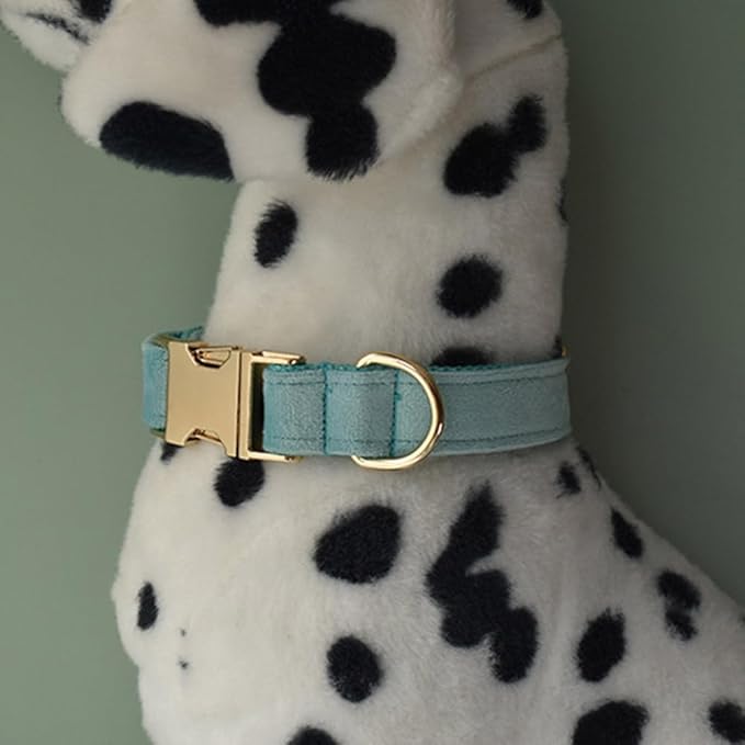 JAY D.L Dog Collar and Leash Set，Soft & Comfy Velvet Dog Collars with Heavy Duty Metal Buckle and Matching Lead Adjustable for Small Medium Large Dogs (XLarge, Lake Green)