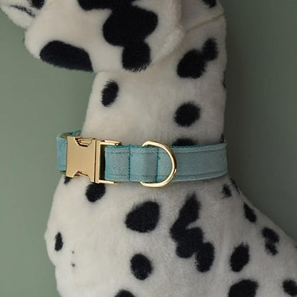 JAY D.L Dog Collar and Leash Set，Soft & Comfy Velvet Dog Collars with Heavy Duty Metal Buckle and Matching Lead Adjustable for Small Medium Large Dogs (XLarge, Lake Green)