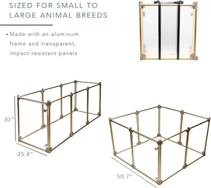 Front Row Foldable Dog Playpen – Durable and Portable Puppy Playpen for Exercise, Rest & Play – Clear Fence Panels with Aluminum Rods and Crate for Dogs and Other Small Pets (Gold, 8-Panel)